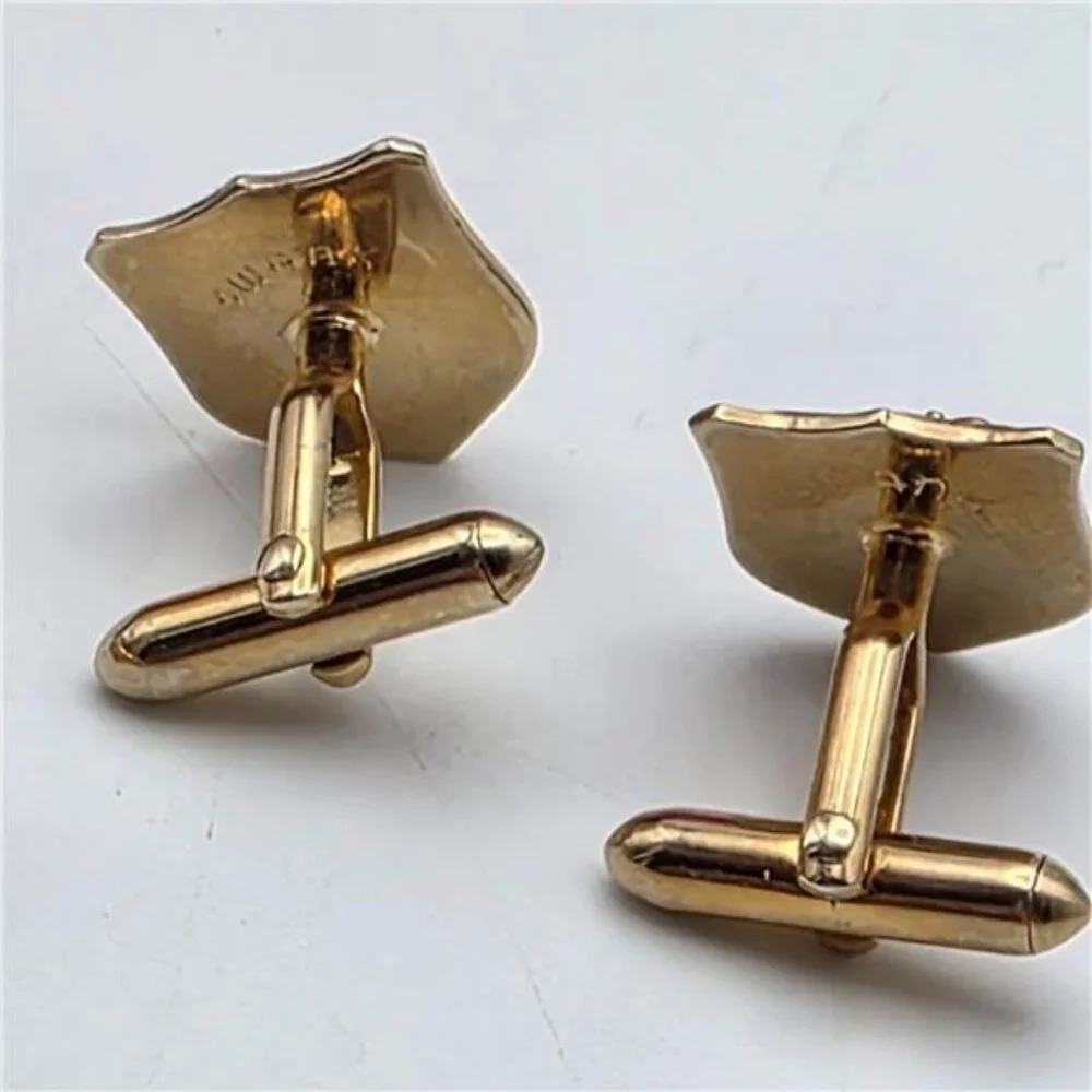 Swank Gold Tone Cufflinks Tie Bar Set Shriner Masonic Crescent Star Vintage